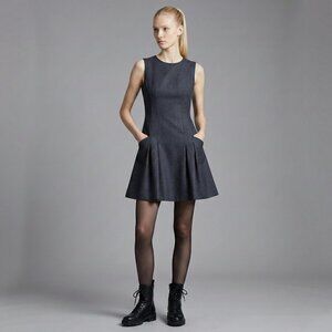 Theory Lema Fern Virgin Wool Gray Mini Dress Pockets